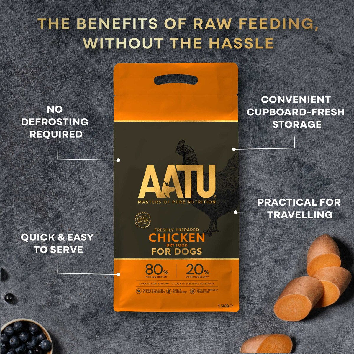 AATU 80/20 Grain Free Chicken Dry Dog Food - 1.5kg