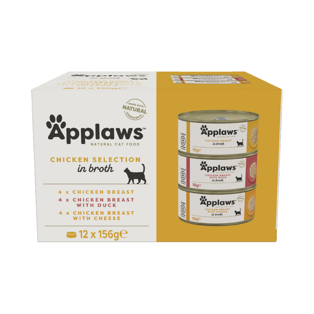 Applaws Chicken Selection in Broth Adult Wet Cat Food Tins - 12x156g