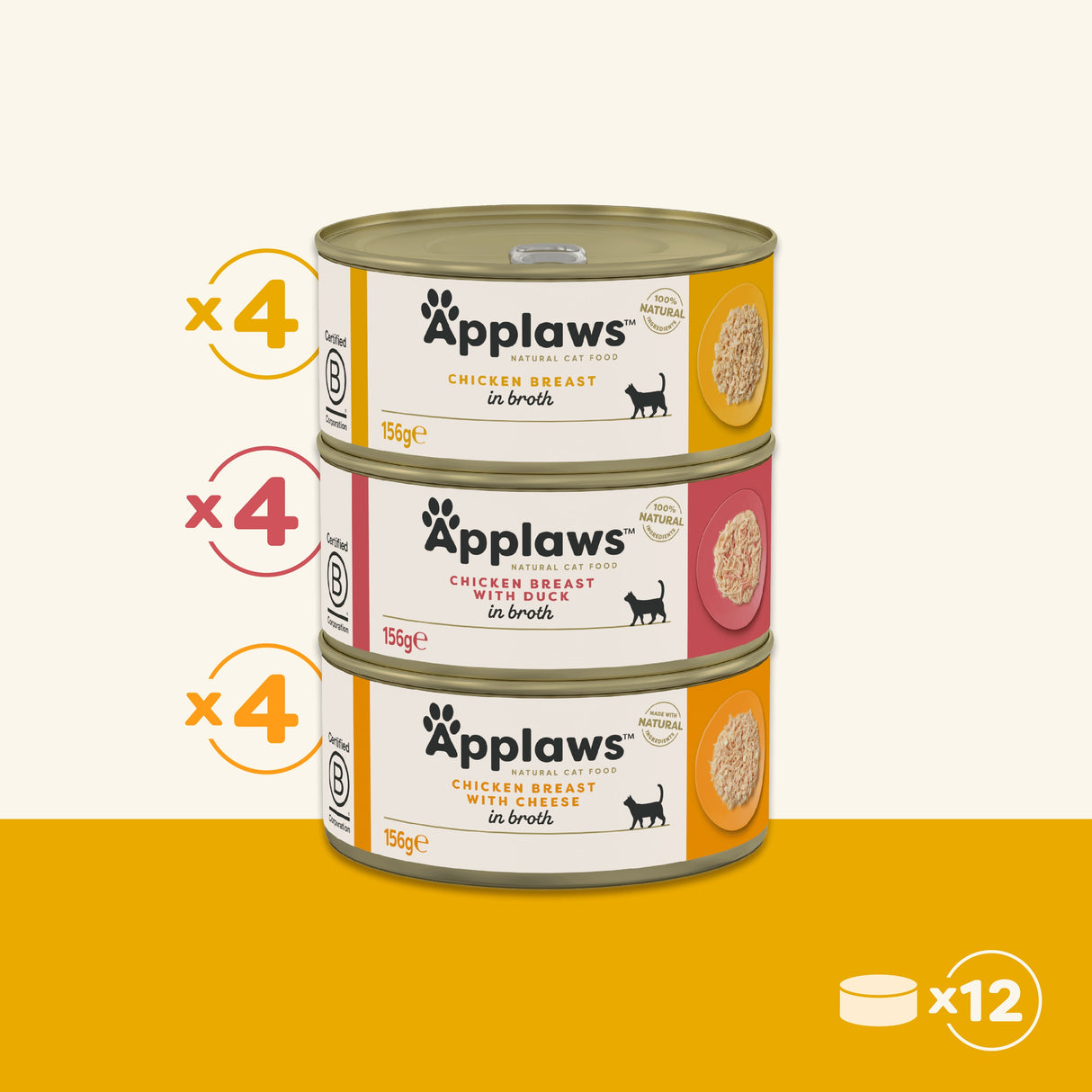 Applaws Chicken Selection in Broth Adult Wet Cat Food Tins - 12x156g