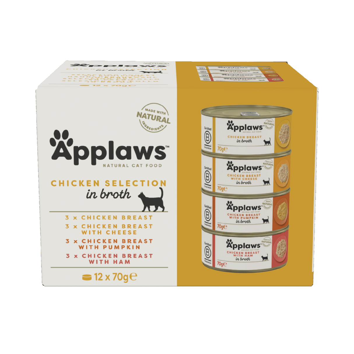 Applaws Chicken Selection in Broth Adult Wet Cat Food Tins - 12 x 70g