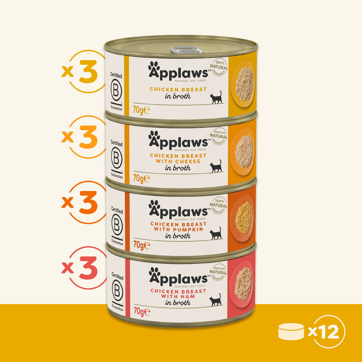 Applaws Chicken Selection in Broth Adult Wet Cat Food Tins - 12 x 70g