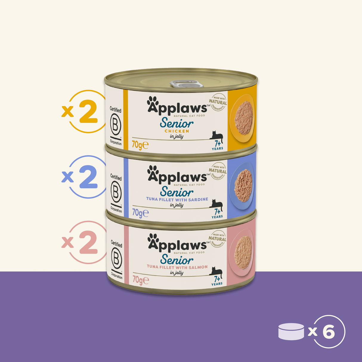 Applaws Variety Selection in Jelly Senior Wet Cat Food Tins - 6 x 70g