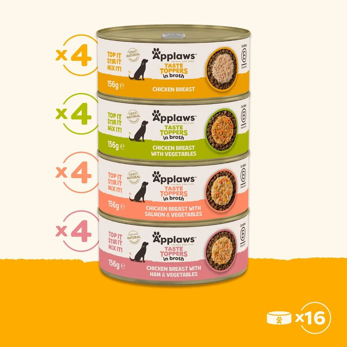 Applaws Taste Toppers Mixed Broth Variety Pack Wet Dog Food Tins - 80 x 156g