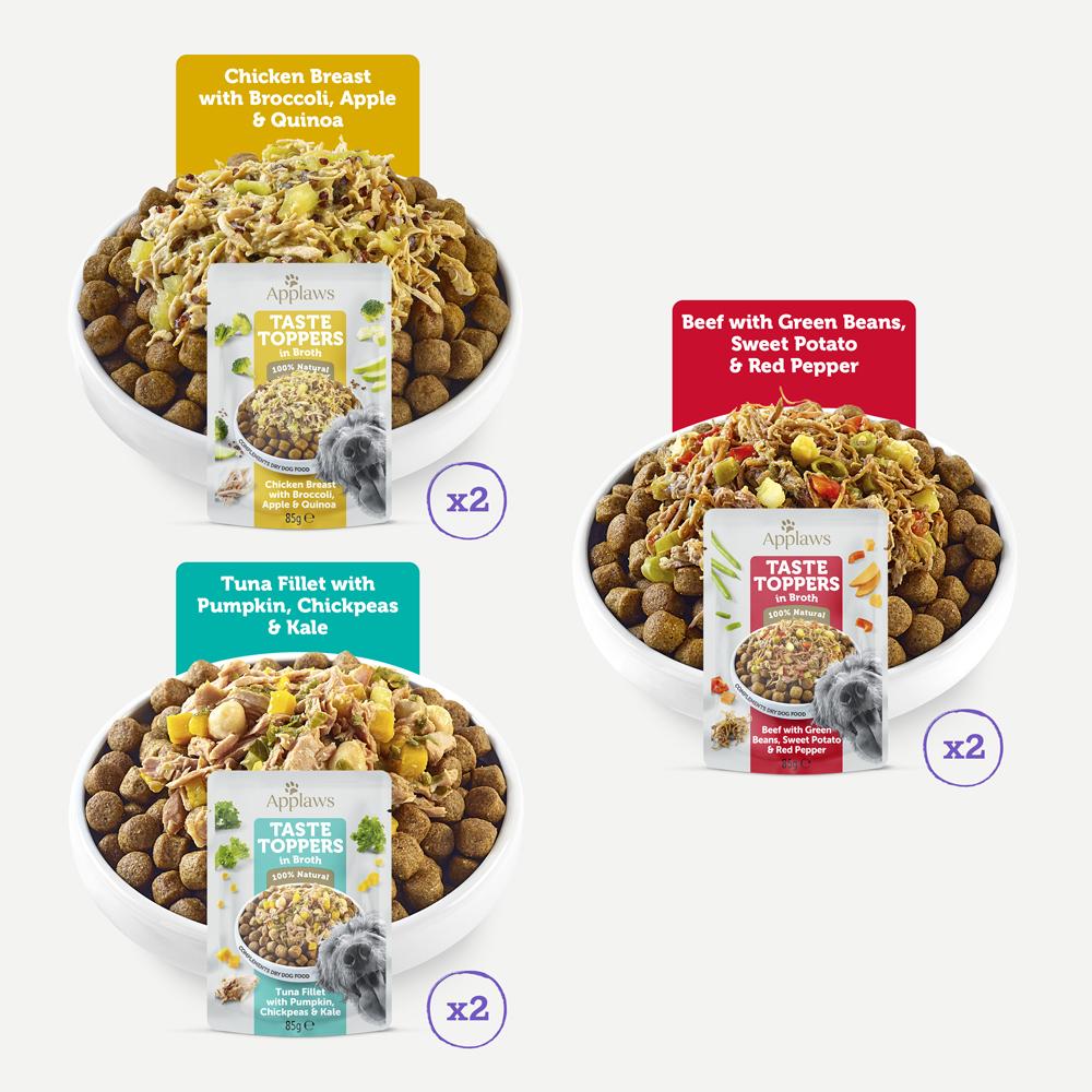 Applaws Taste Toppers Selection in Broth Adult Wet Dog Food Tins - 6x85g