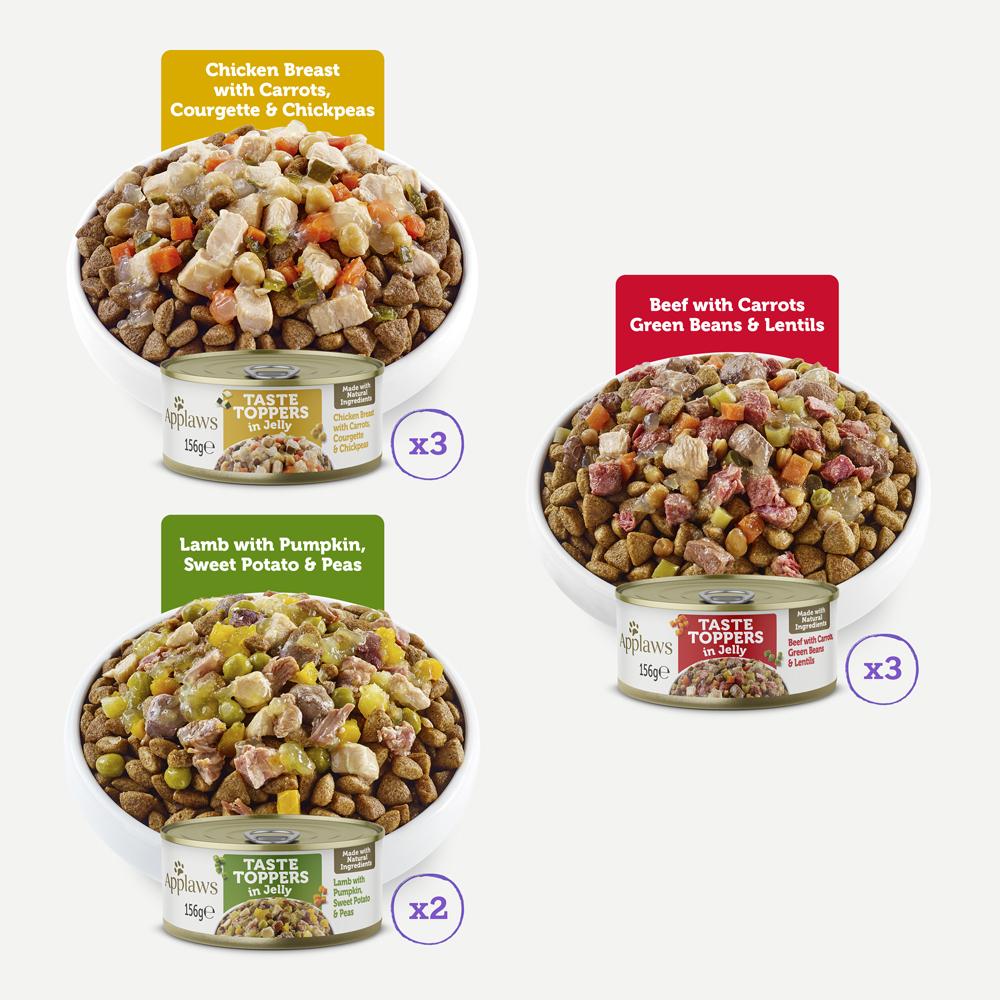 Applaws Taste Toppers Selection in Jelly Adult Wet Dog Food Tins - 8x156g