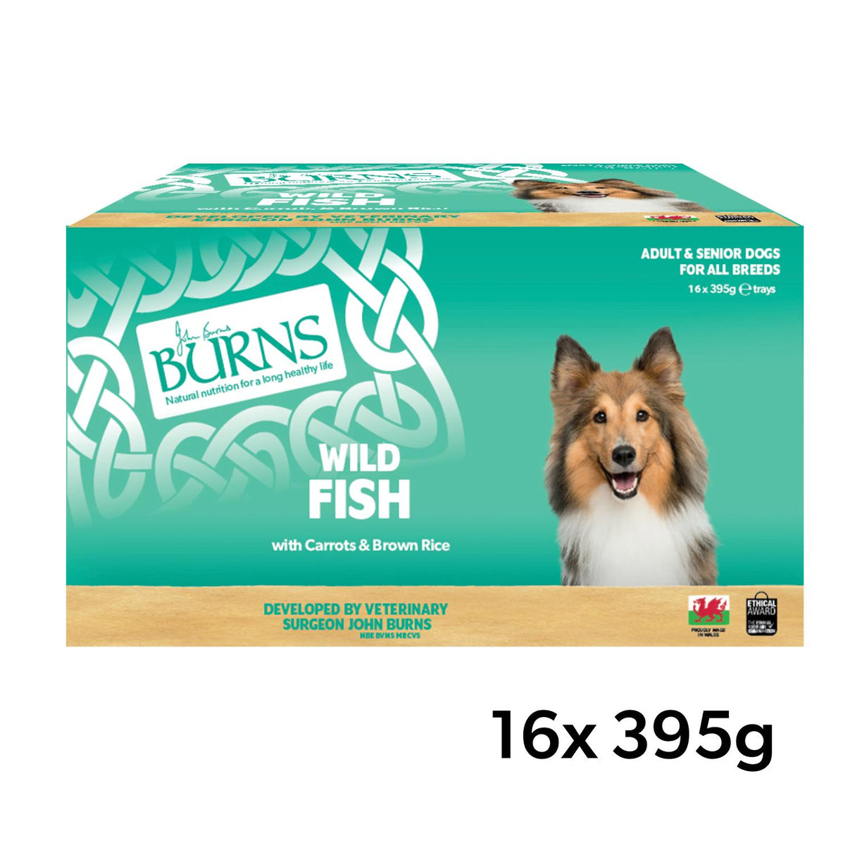 Burns Fish Bumper Box Wet Dog Food Trays - 16 x 395g