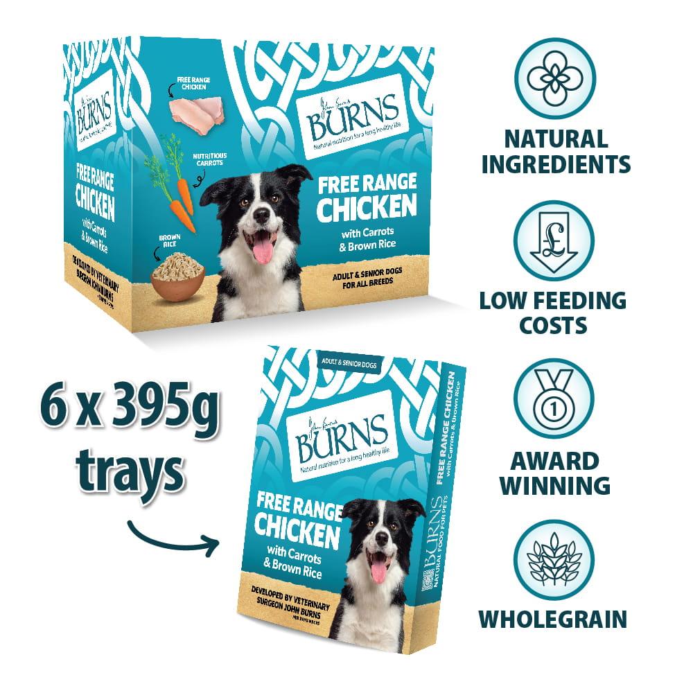 Burns Free Range Chicken with Carrots and Brown Rice Wet Dog Food Trays - 6 x 395g