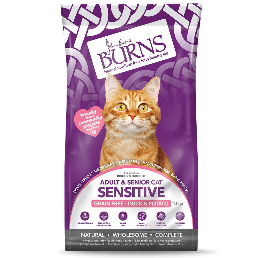 Burns Sensitive Grain Free Duck & Potato Dry Cat Food - 1.5kg