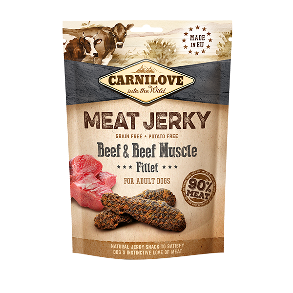 Carnilove Grain-Free Jerky Beef & Beef Muscle Fillet Dog Treats - 100g