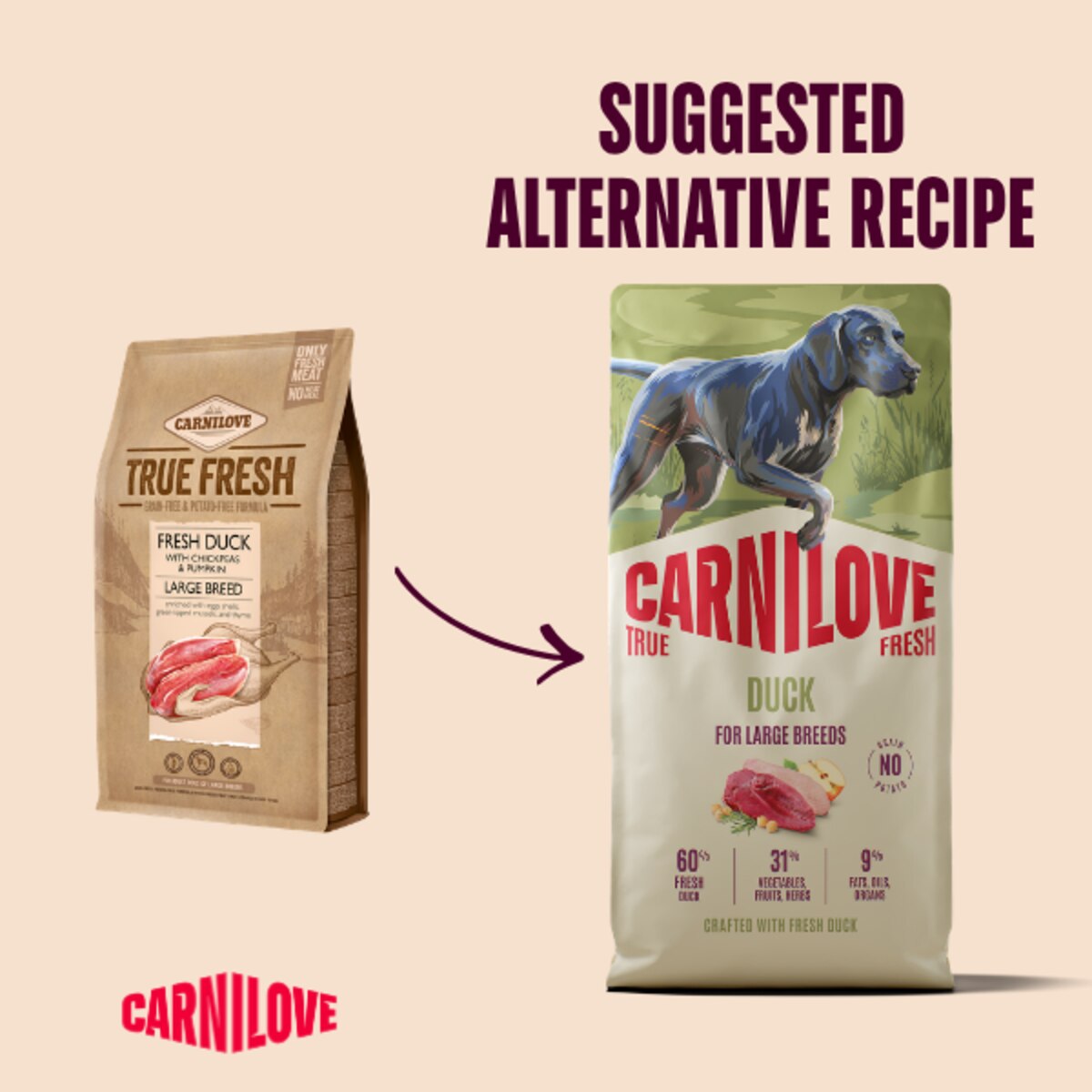 Carnilove True Fresh Duck Adult Large Breed Dry Dog Food - 4kg