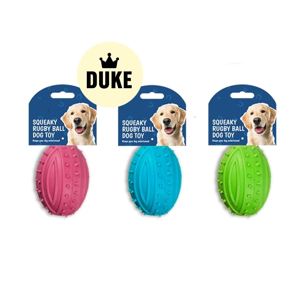 DUKE Rubber Squeaky Rugby Ball Dog Toy