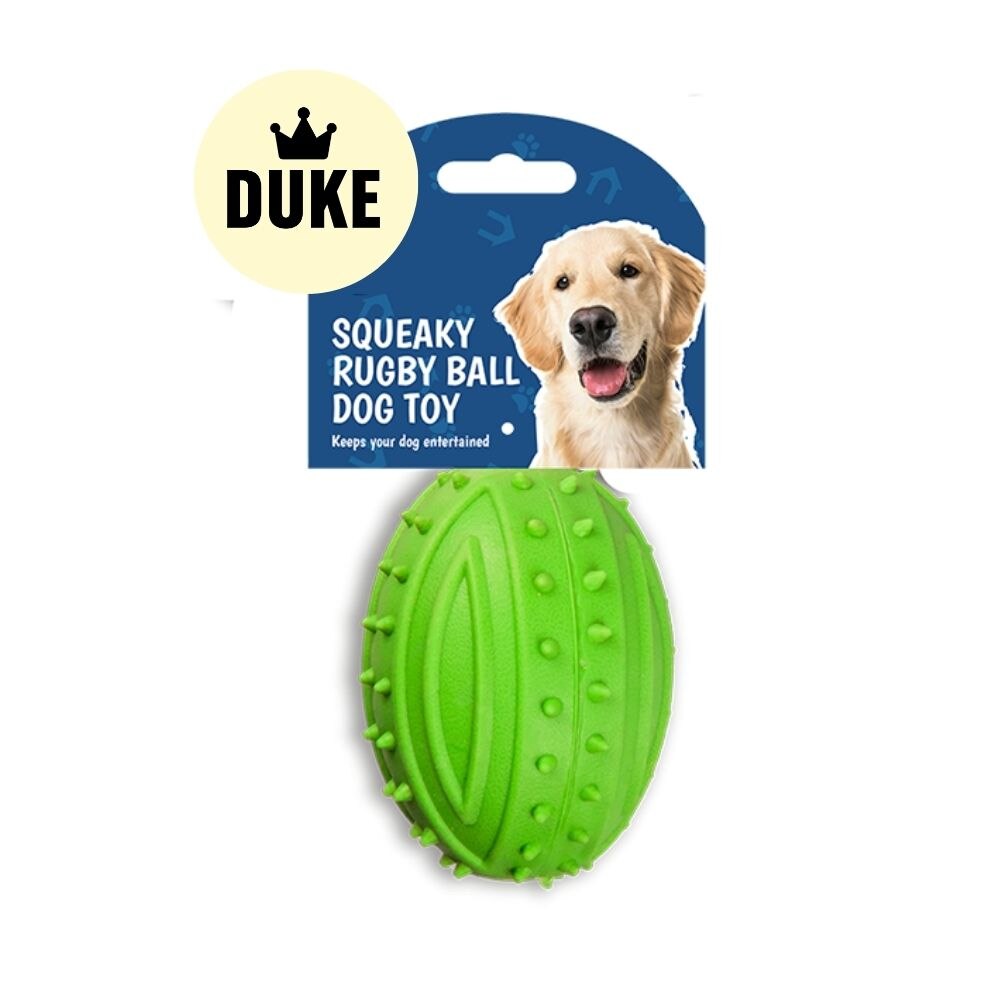 DUKE Rubber Squeaky Rugby Ball Dog Toy