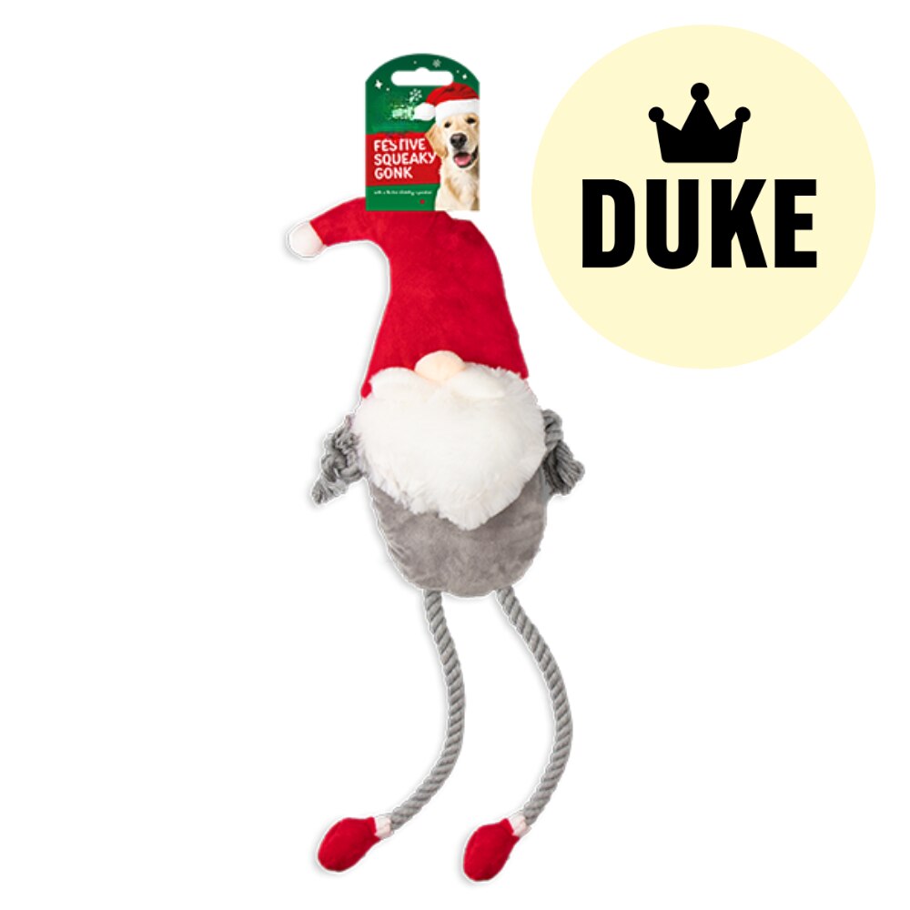 DUKE Squeaking Plush Gonk Santa Dog Toy