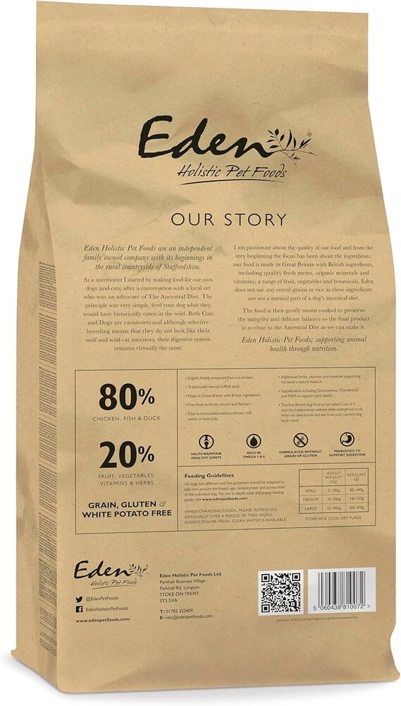 Eden 80/20 Original Working Dry Dog Food Medium Kibble - 15kg