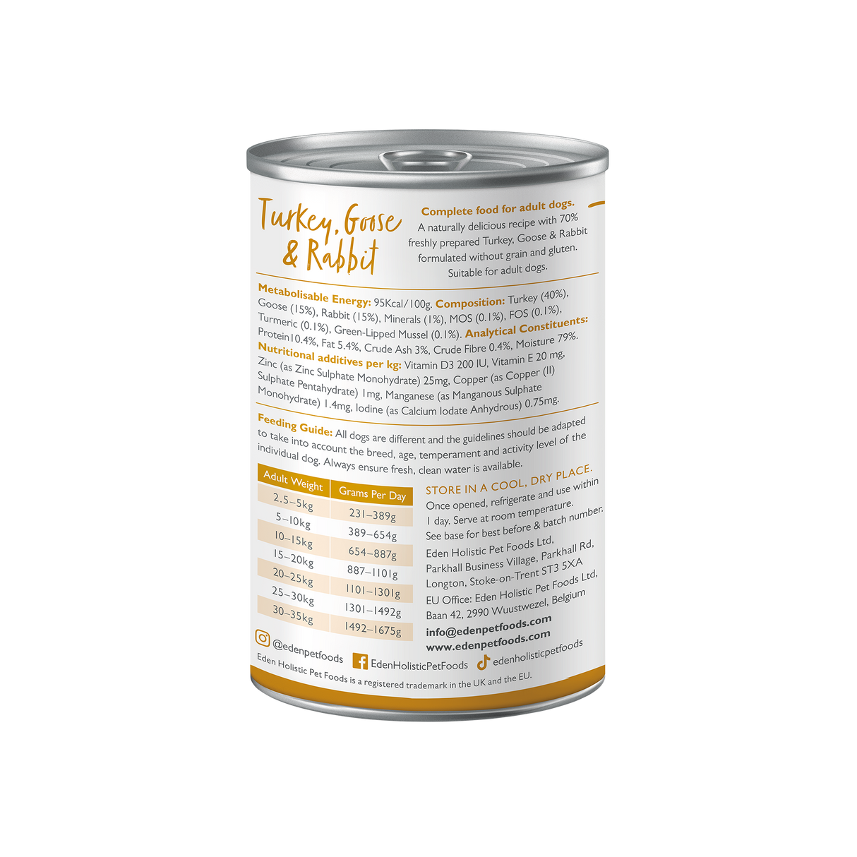 Eden Gourmet Turkey, Goose & Rabbit Wet Dog Food Cans - 6 x 400g
