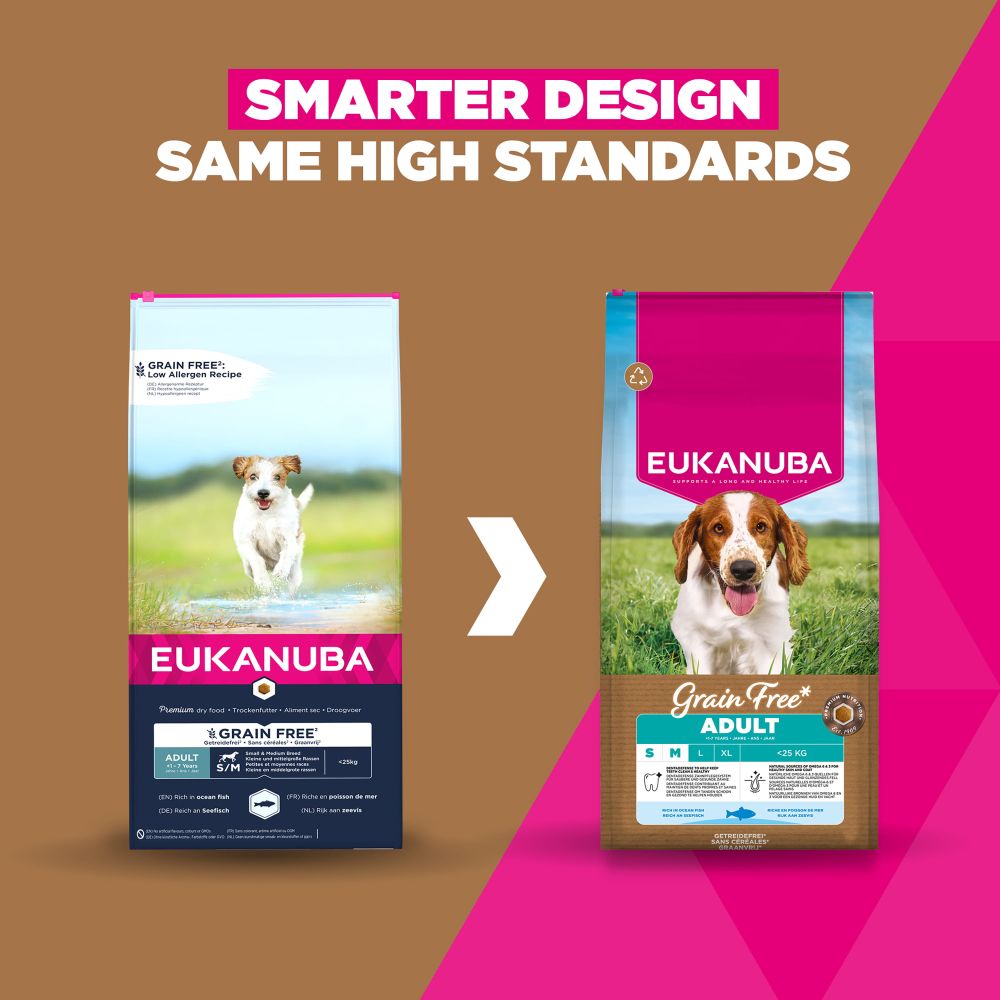 Eukanuba Grain Free Small/Medium Adult Dog Ocean Fish Dry Food - 12kg