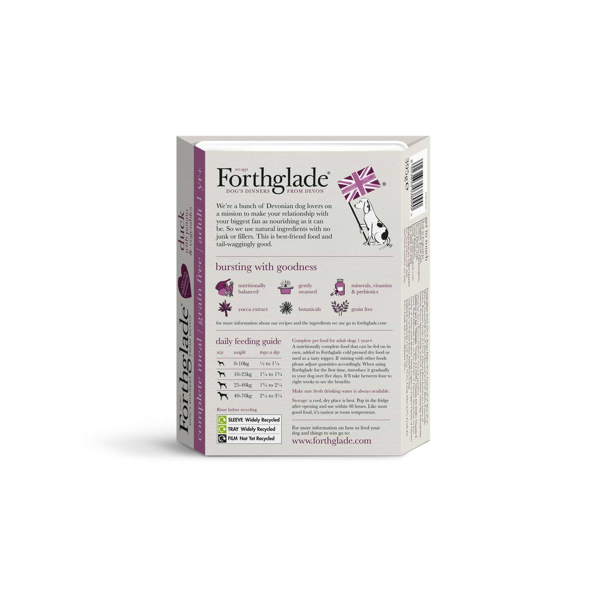 Forthglade Complete Adult Duck & Veg, Grain Free Dog Food - 18 x 395G