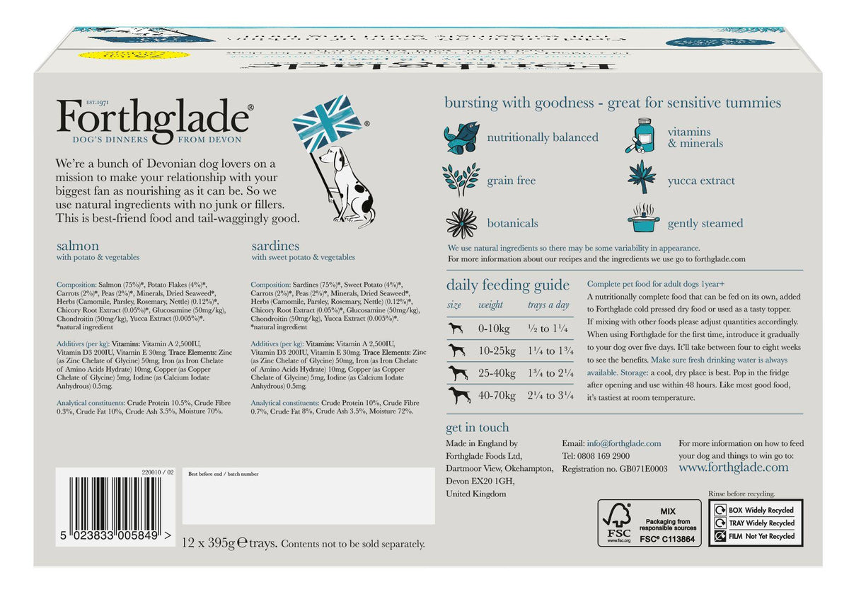 Forthglade Complete Adult Grain Free Fish Variety Wet Dog Food - 12 x 395g