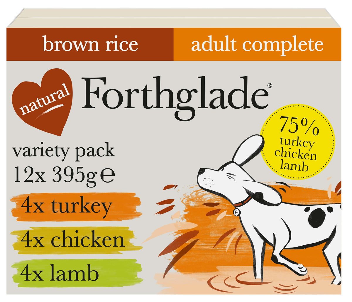 Forthglade Complete Adult Multicase with Brown Rice Turkey/Lamb/Chicken Dog Food - 12 x 395G
