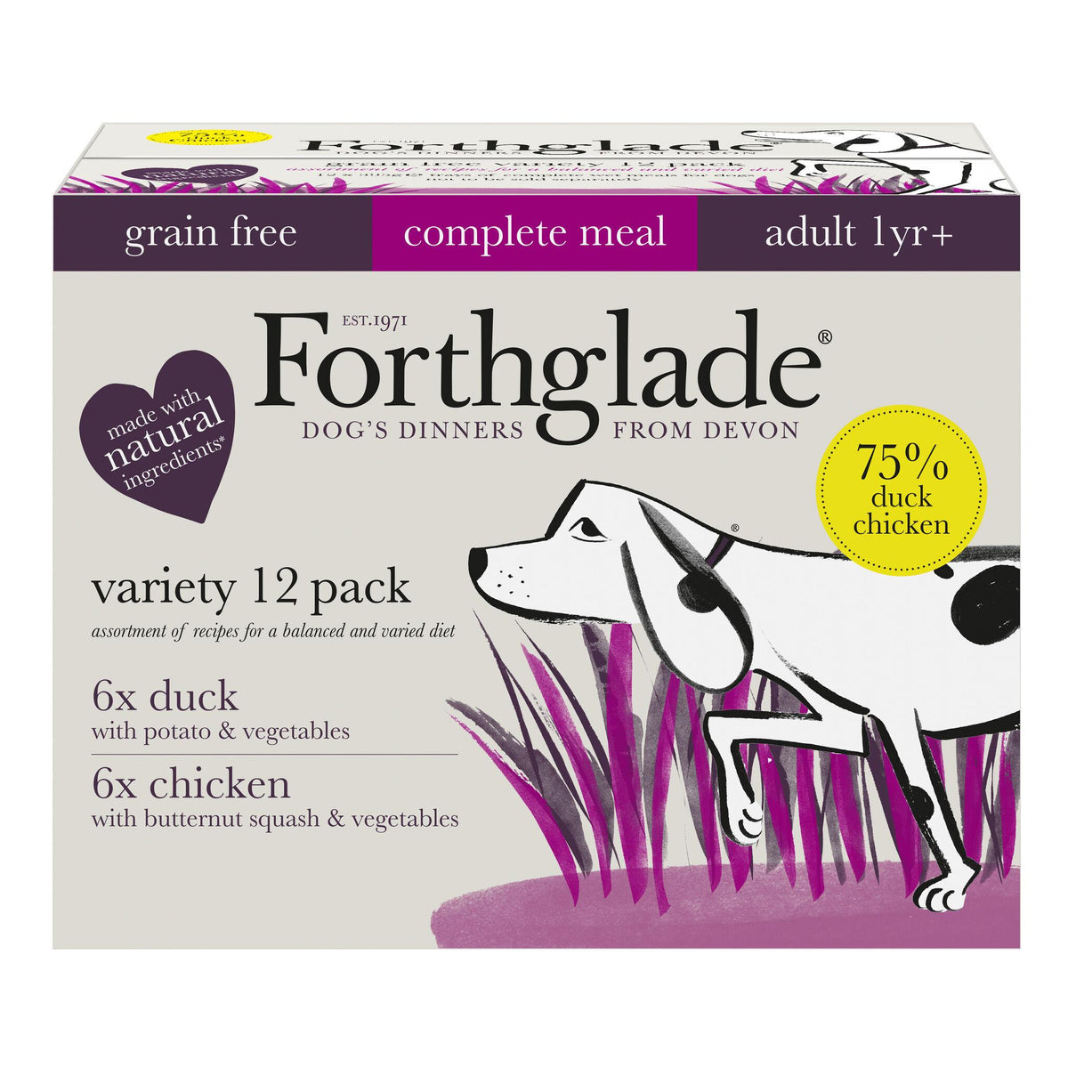 Forthglade Complete Adult Variety Duos Chicken & Duck Grain Free Wet Dog Food - 12 x 395g
