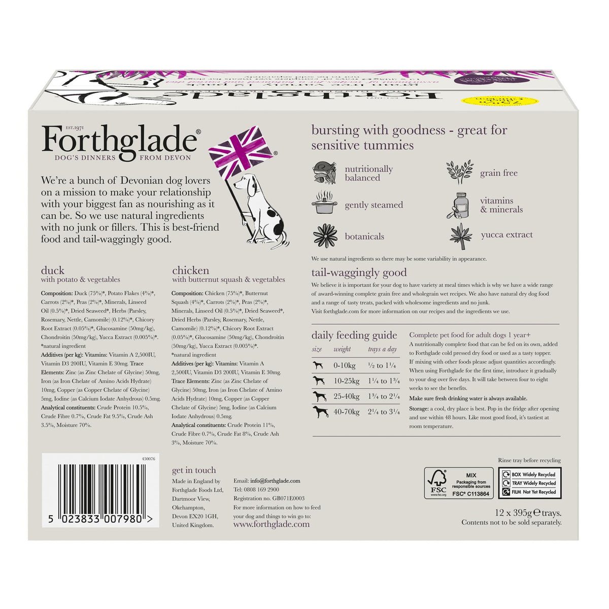 Forthglade Complete Adult Variety Duos Chicken & Duck Grain Free Wet Dog Food - 12 x 395g