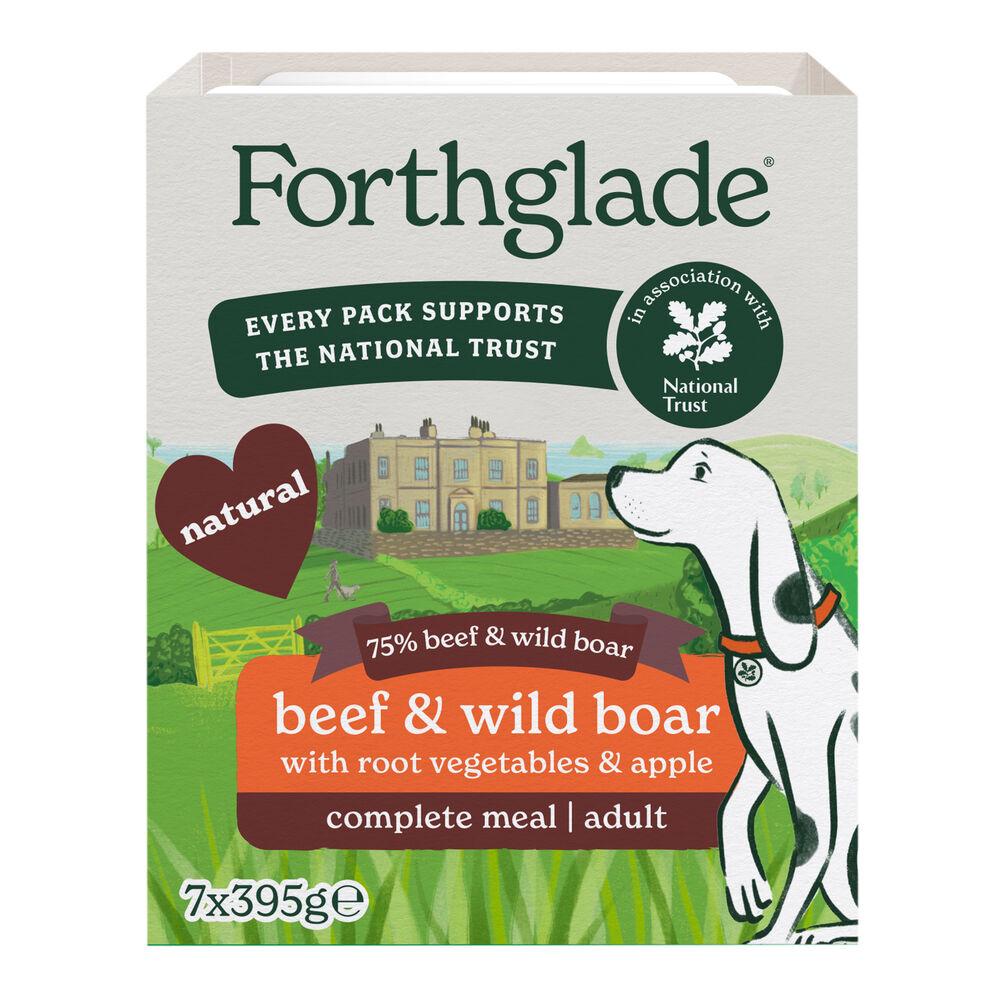 Forthglade Gourmet Grain Free Beef & Wild Boar Wet Dog Food Trays - 7 x 395g