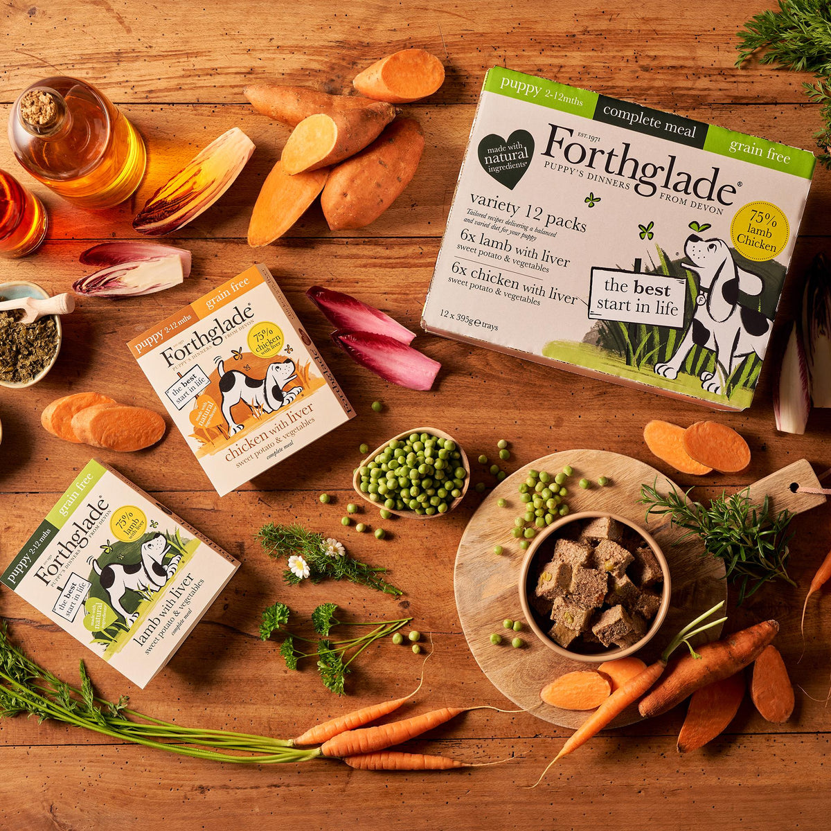 Forthglade Complete Puppy Grain Free Variety Lamb/Chicken with Liver, Sweet Potato & Veg Wet Dog Food - 12 x 395g