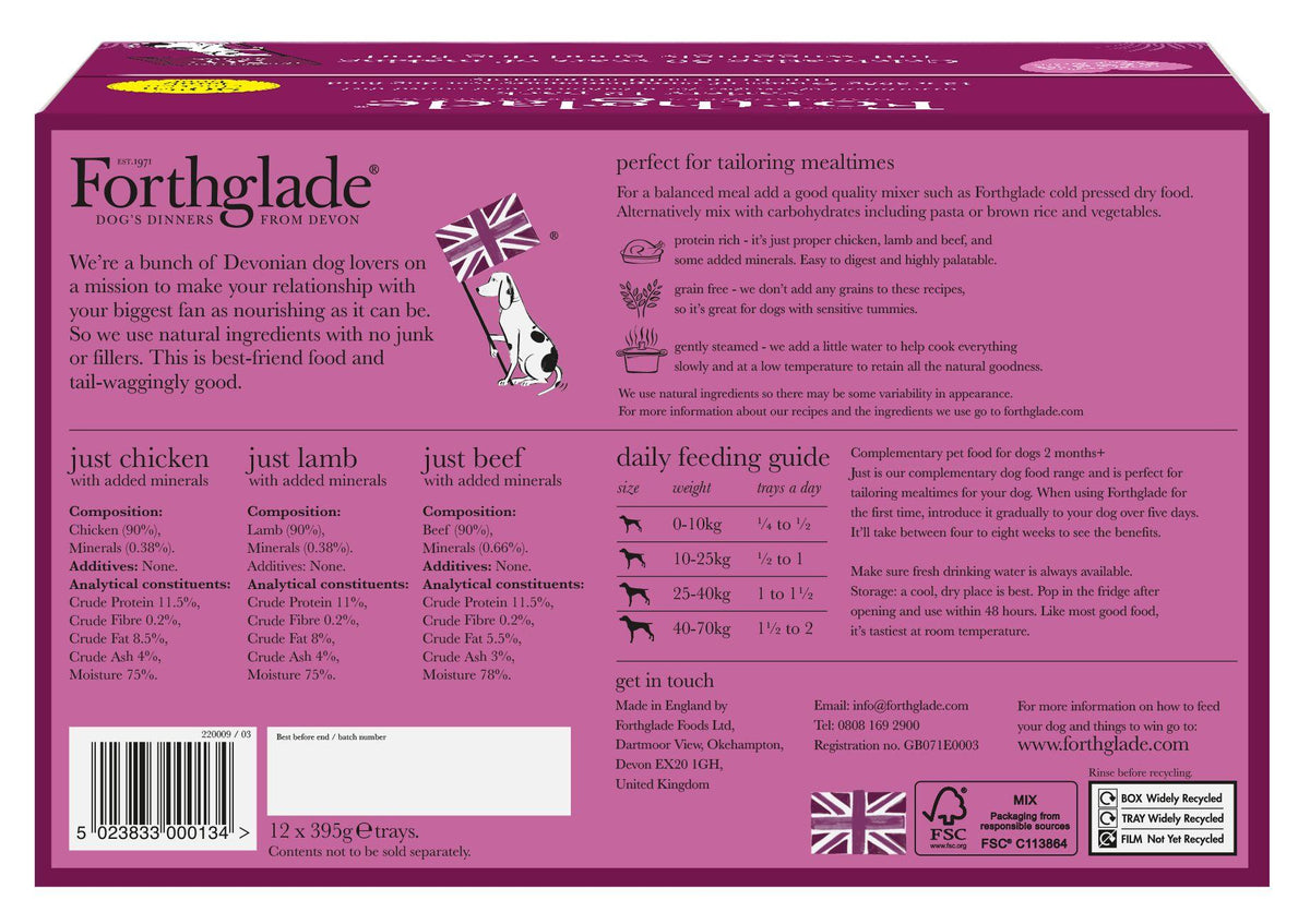 Forthglade Just 90% Adult Multicase Grain Free Dog Food - 12 x 395G
