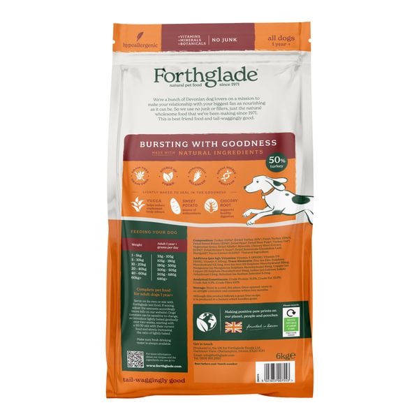 Forthglade Lightly Baked Natural Dry Dog Food Turkey with Sweet Potato - 6kg