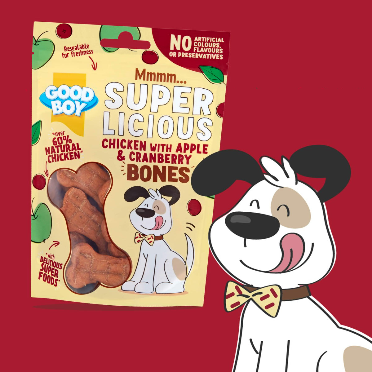 Good Boy SuperLicious Chicken with Apple & Cranberry Bones Dog Treats - 100g