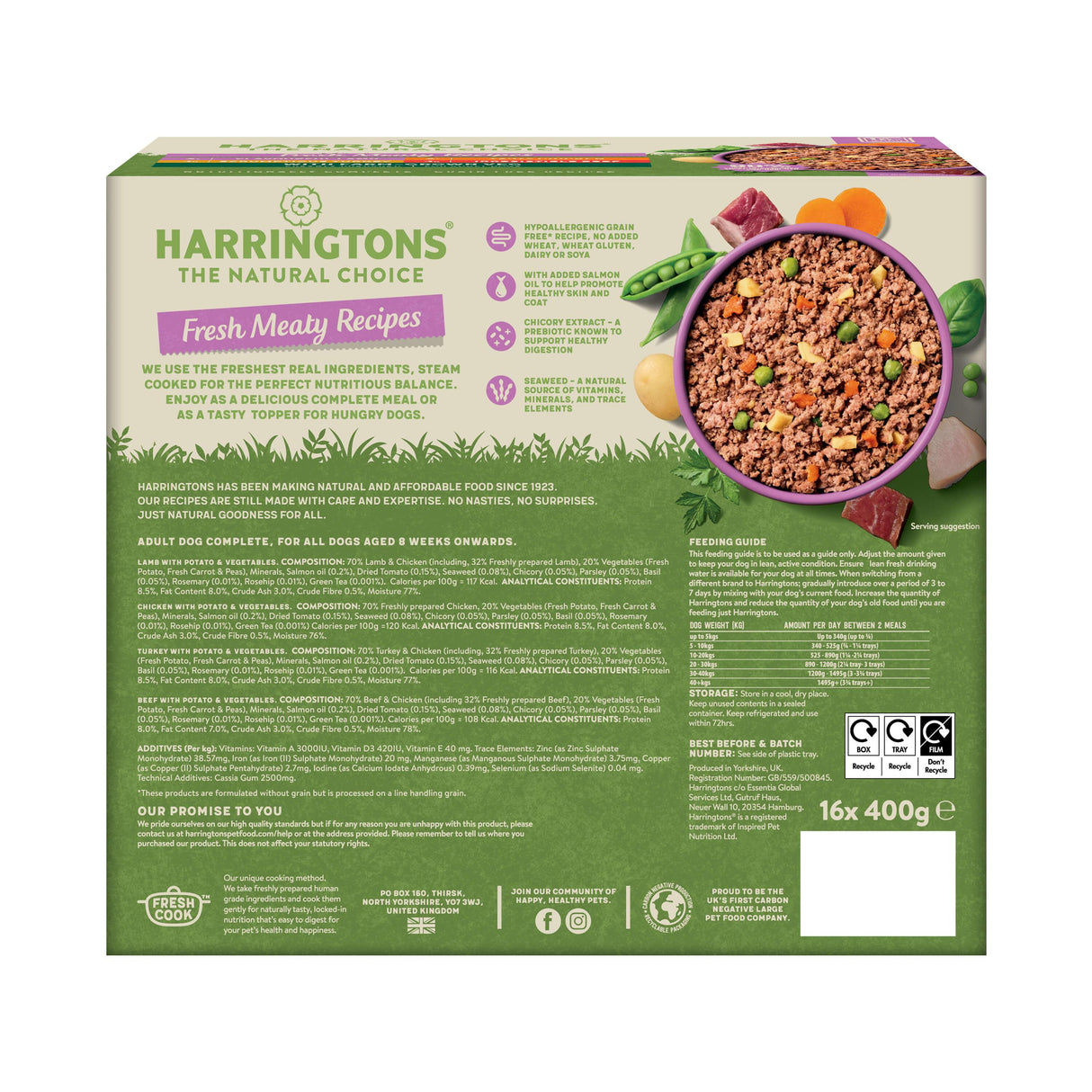 Harringtons Grain Free Adult Mixed Flavour Wet Dog Food Meaty Pack - 16x400g