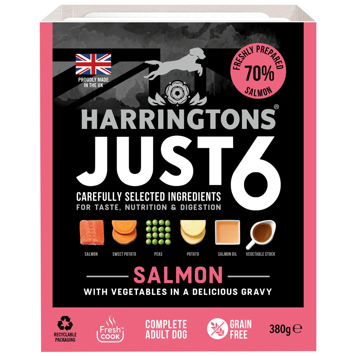 Harringtons Grain Free Just 6 Salmon Wet Dog Food - 8x380g