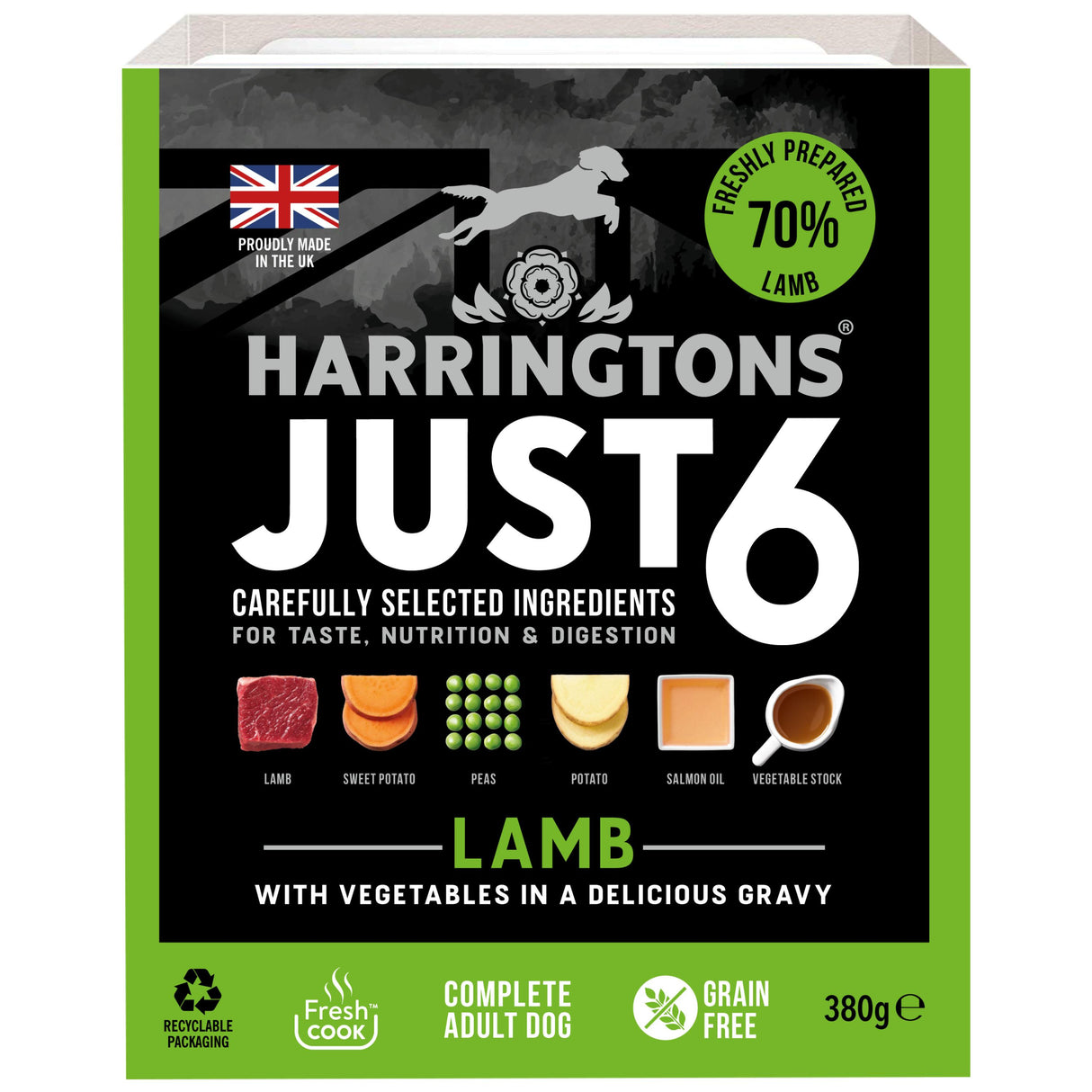 Harringtons Grain Free Just 6 Wet Lamb Dog Food - 8x380g