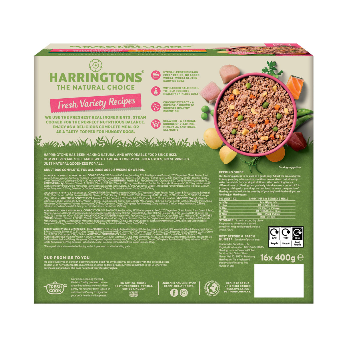 Harringtons Grain Free Mixed Flavour Wet Dog Food Variety Pack - 16x400g