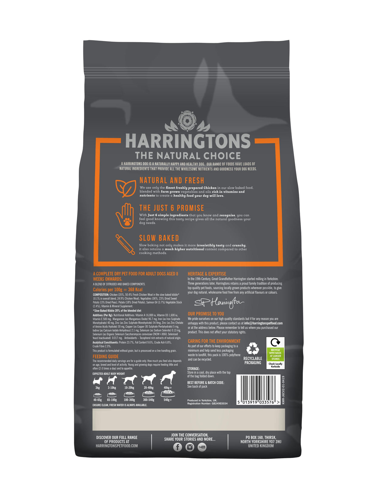 Harringtons Just 6 Chicken & Sweet Potato Dry Dog Food - 2kg
