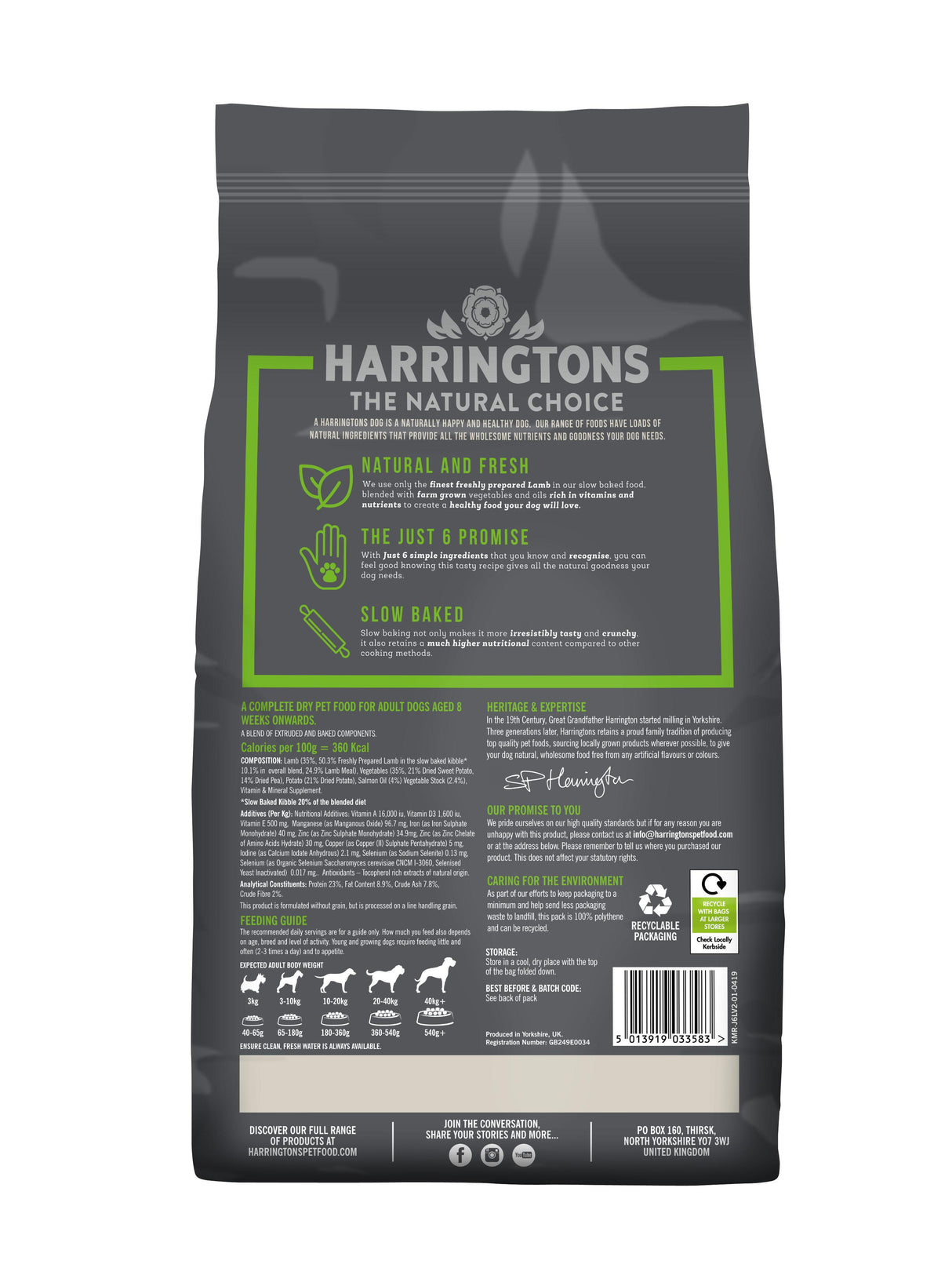 Harringtons Just 6 Lamb Dry Dog Food - 2kg