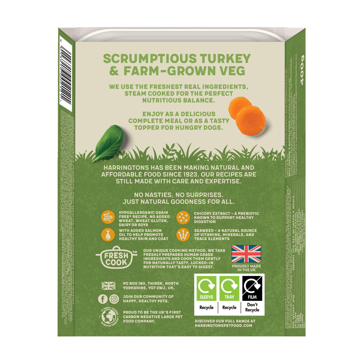 Harringtons Turkey & Potato with Vegetables Wet Dog Food Trays - 8 x 400g