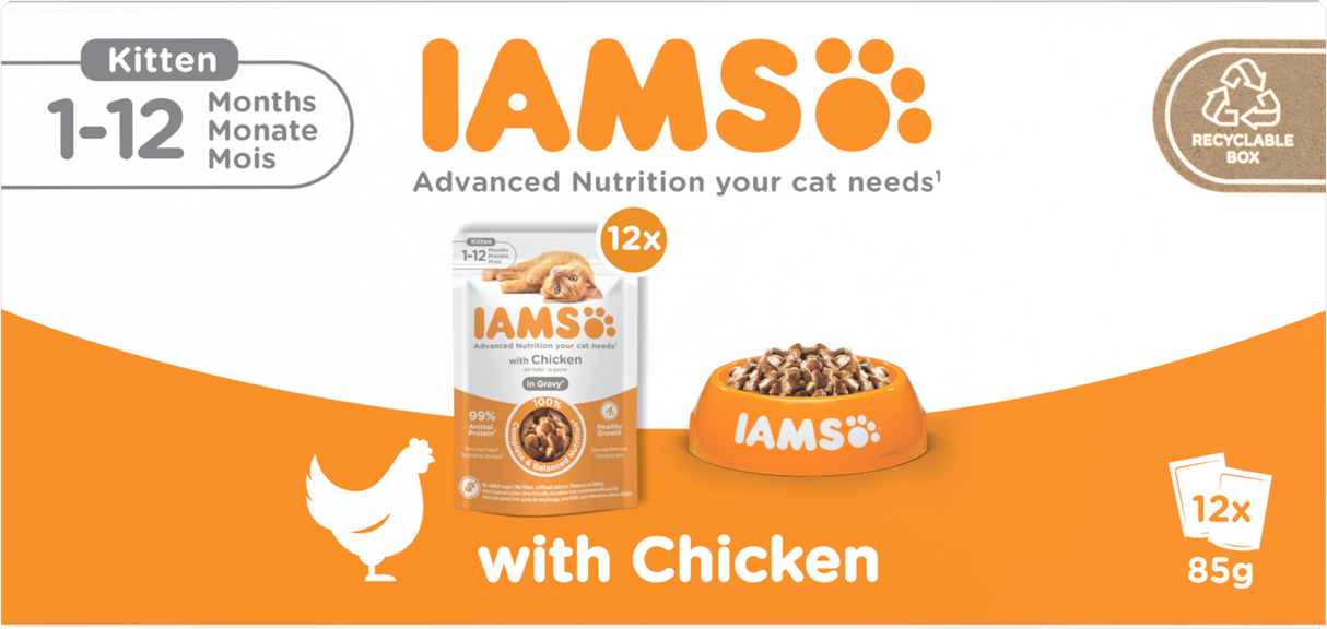 Iams Delights Chicken in Gravy Cat food for Kittens- 12 x 85