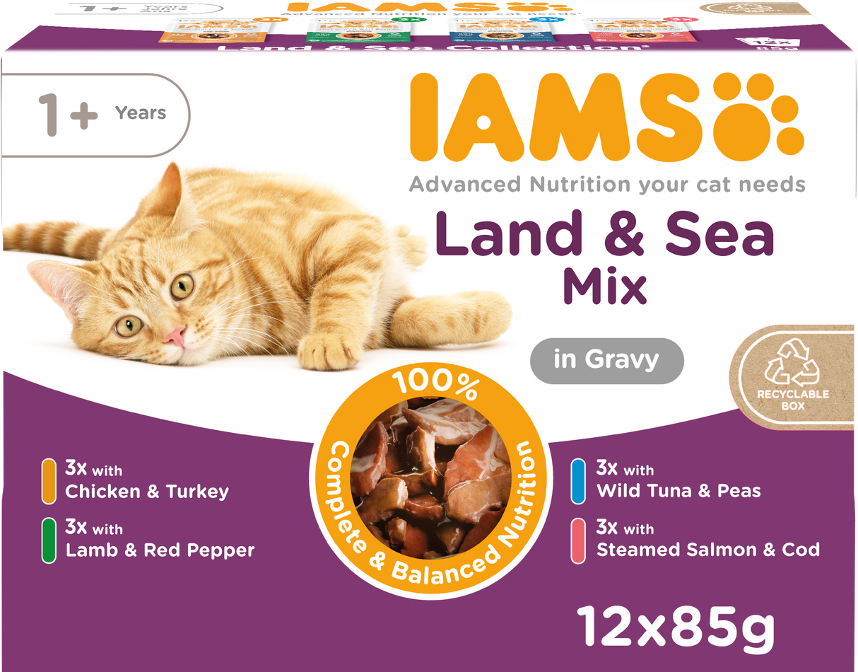 Iams Delights Land and Sea Collection Cat Food in Gravy -12x