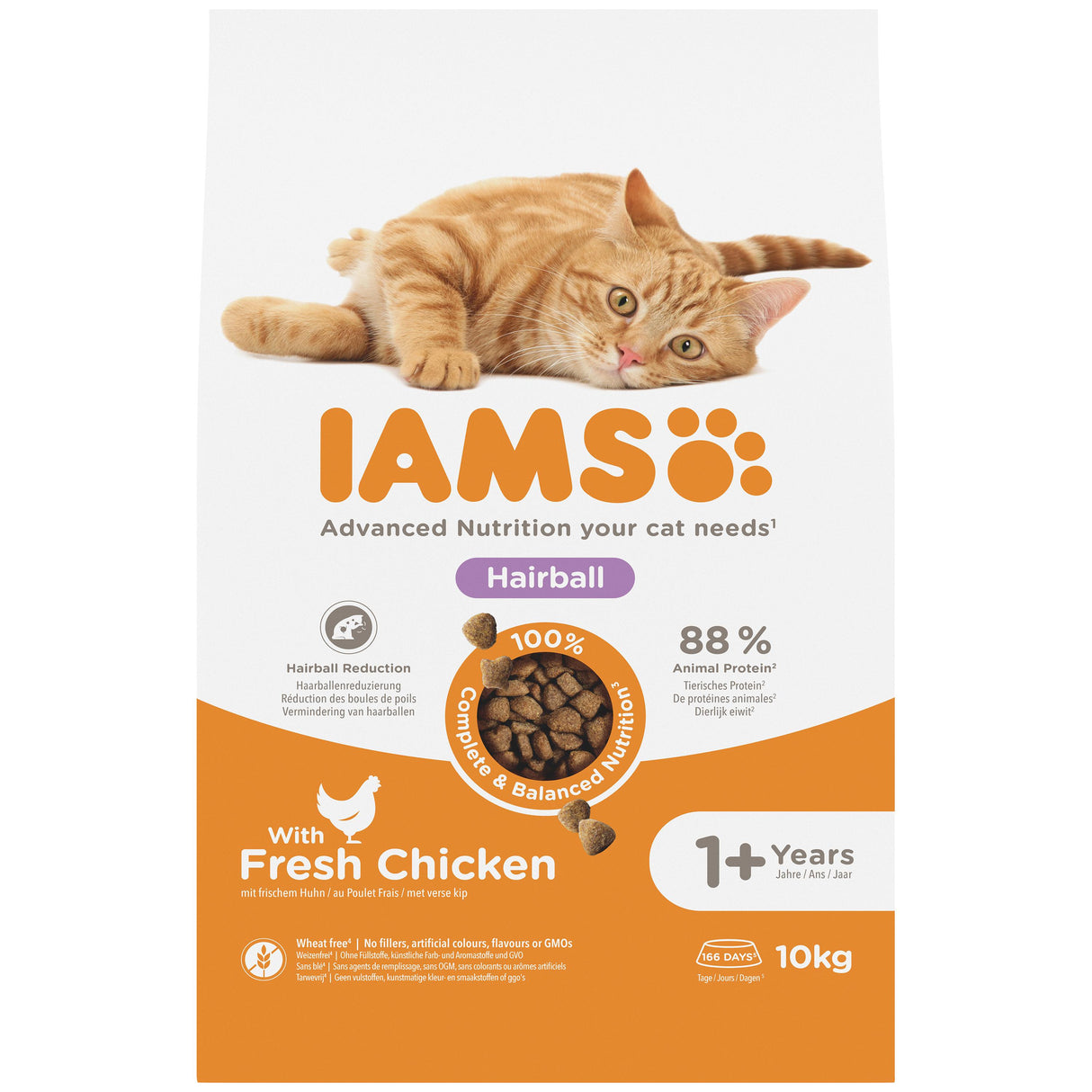 Iams For Vitality Hairball Chicken Dry Cat Food - 10kg