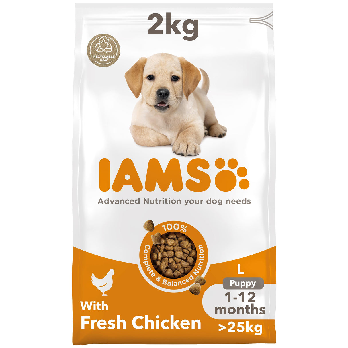 Iams for Vitality Large Breed Puppy With Fresh Chicken Dry Dog Food - 2Kg