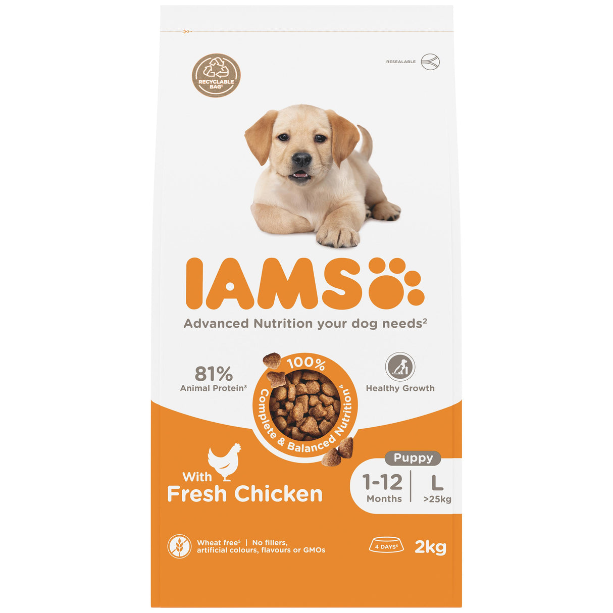 Iams for Vitality Large Breed Puppy With Fresh Chicken Dry Dog Food - 2Kg