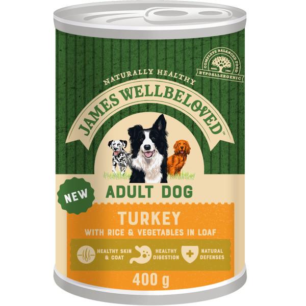 James Wellbeloved Adult Turkey & Rice Wet Dog Food Cans - 12 x 400g