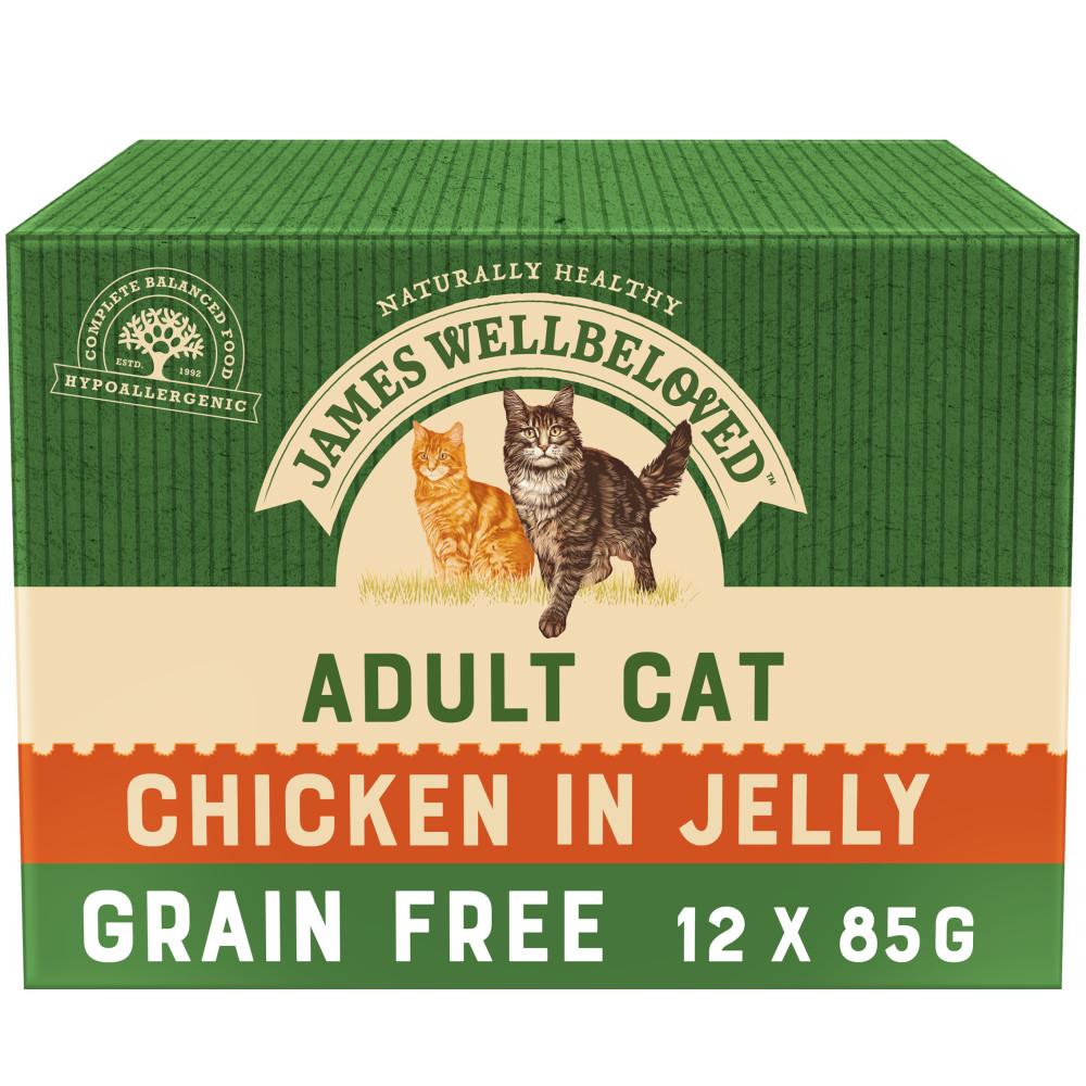James Wellbeloved Grain Free Adult Cat Food Pouches Chicken in Jelly - 12x85g