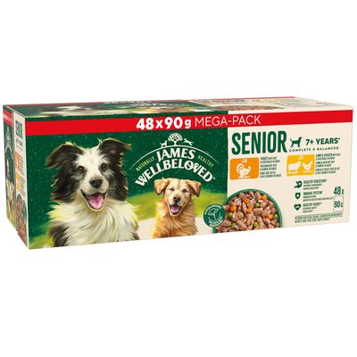 James Wellbeloved Senior Wet Dog Food Pouches Turkey , Lamb & Chicken in Gravy - 48 x 90g