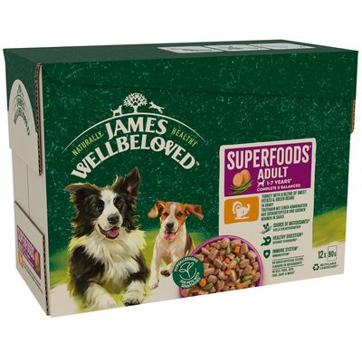 James Wellbeloved Superfoods Adult Wet Dog Food Turkey Gravy Pouch - 12 x 90g