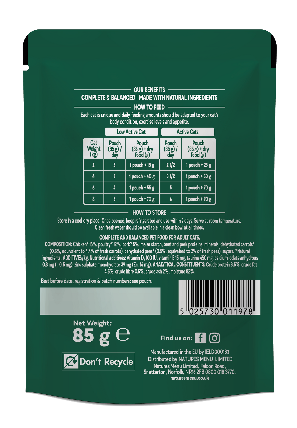 Natures Menu Bites in Gravy Chicken Wet Cat Food Pouches - 22 x 85g