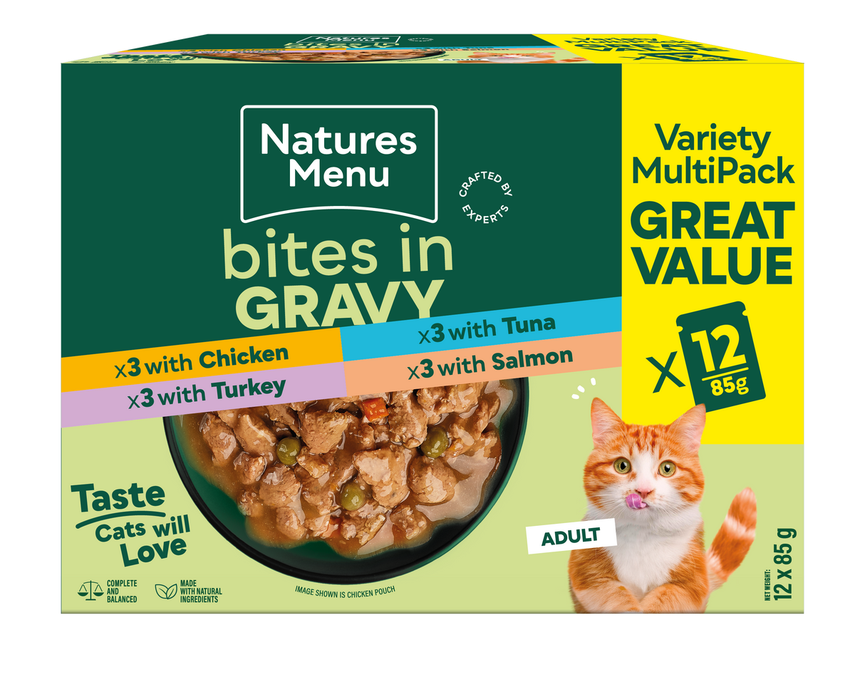 Natures Menu Bites in Gravy Multipack Wet Cat Food Pouches - 12 x 85g