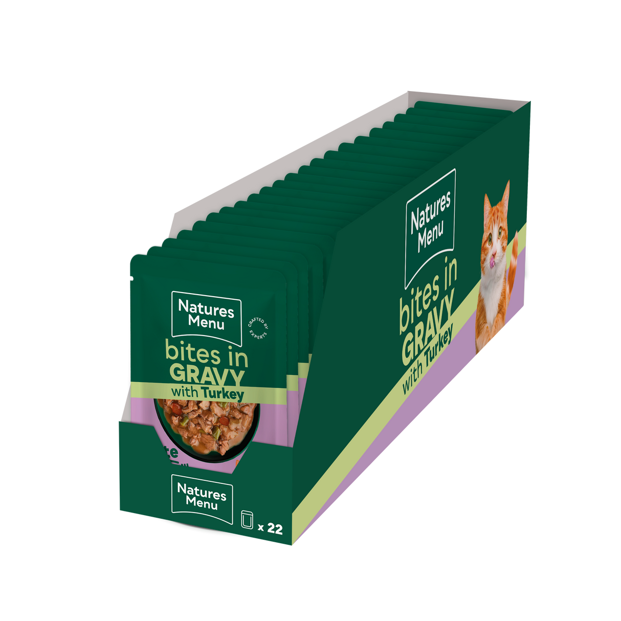 Natures Menu Bites in Gravy Turkey Wet Cat Food Pouches - 22 x 85g