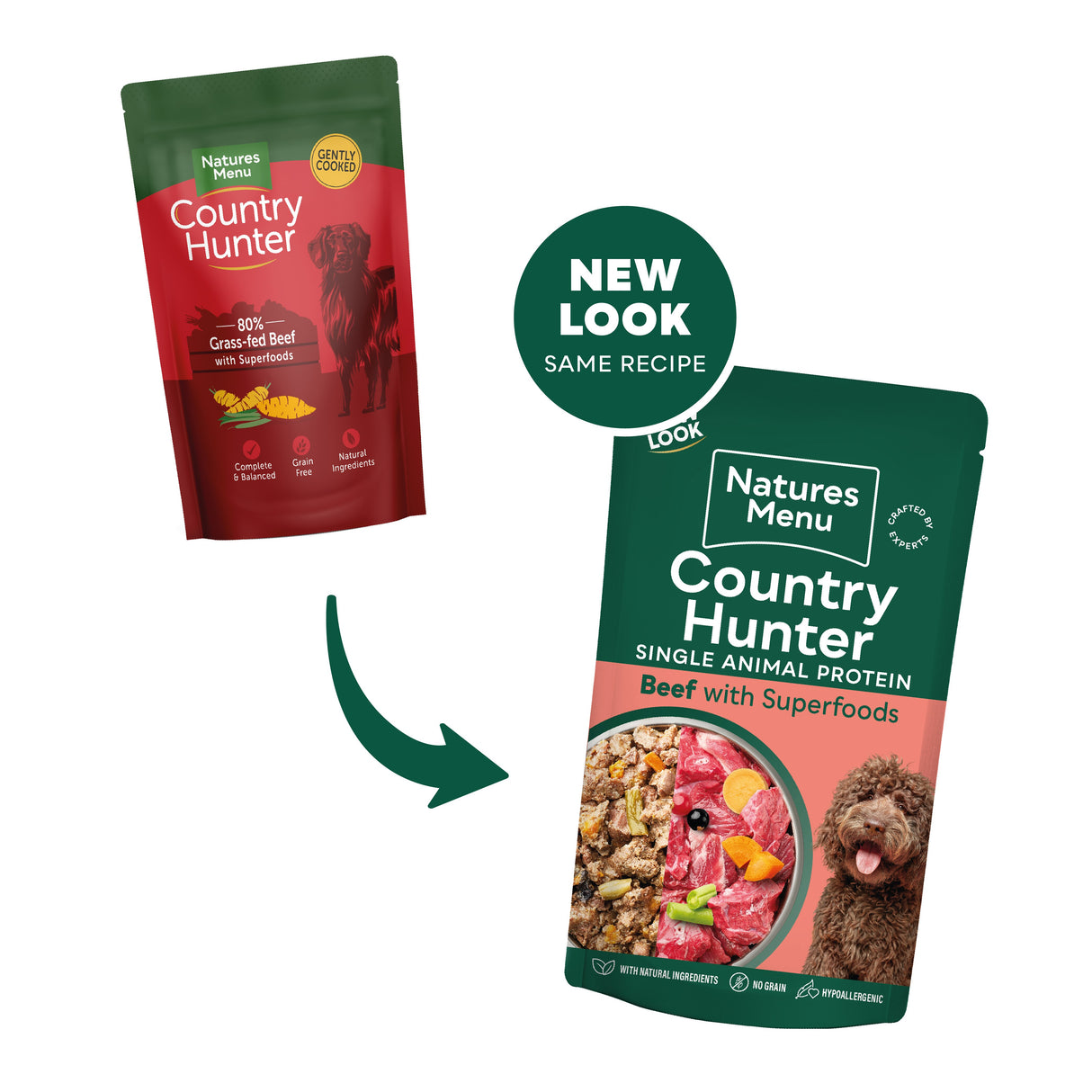 Natures Menu Country Hunter Beef with Superfoods Wet Dog Food Pouches - 6 x 150g
